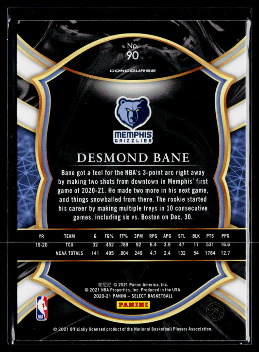 2020-21 Panini Select #90 Desmond Bane Blue