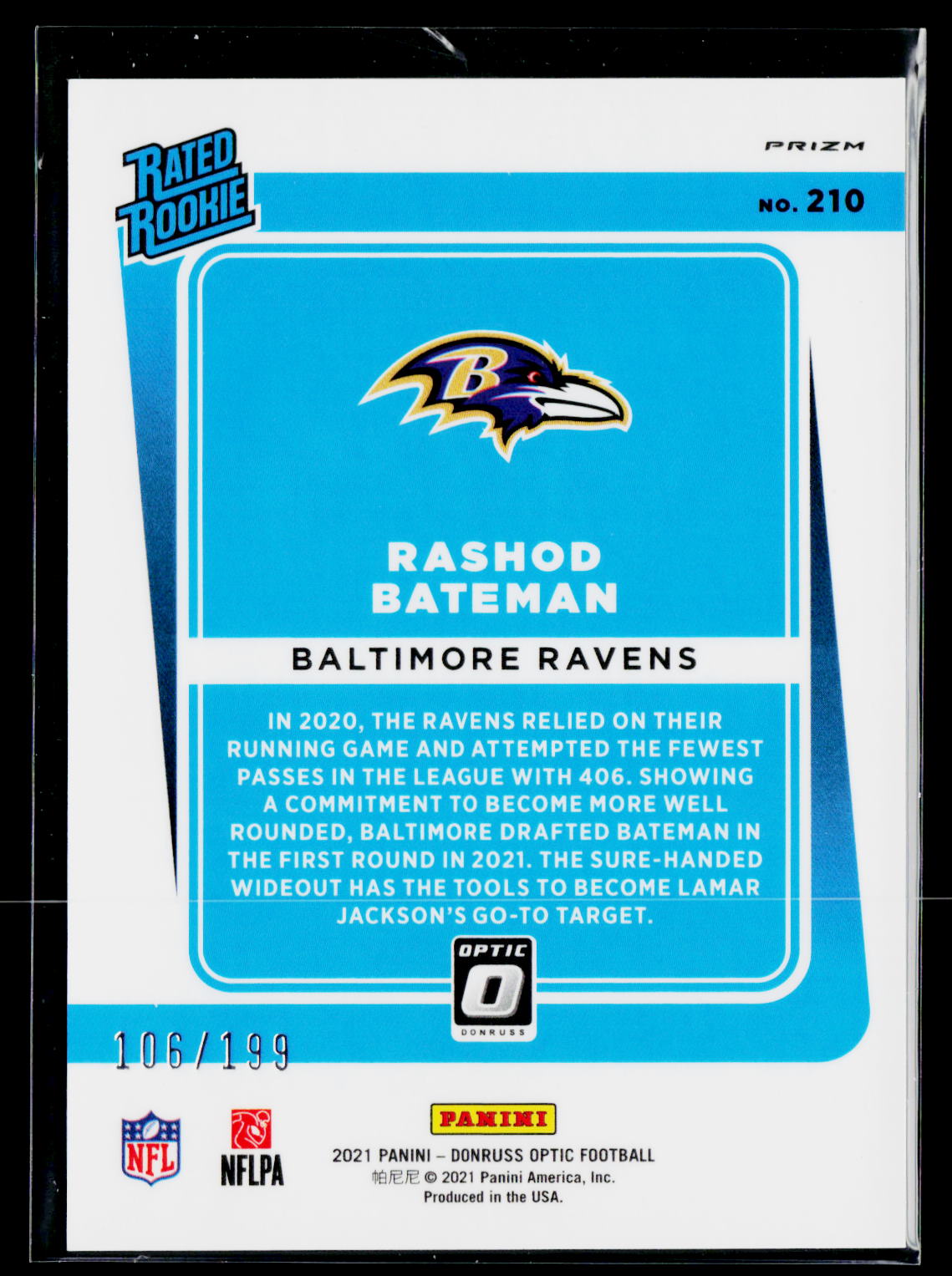 2021 Donruss Optic #210 Rashod Bateman Orange #/199