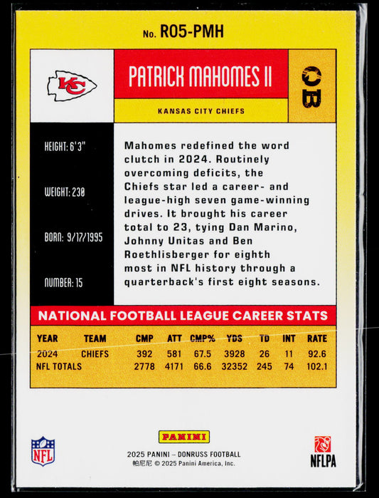 2025 Donruss #R05-PMH Patrick Mahomes II Retro 2005