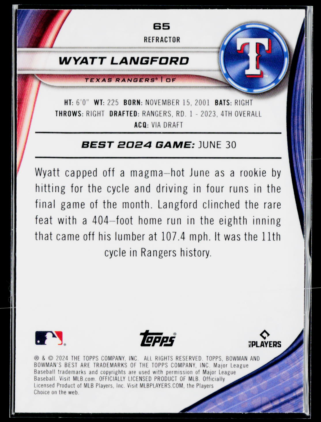 2024 Bowman's Best #65 Wyatt Langford
