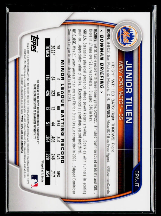 2023 Bowman #CPA-JT Junior Tilien Chrome Prospect Autographs