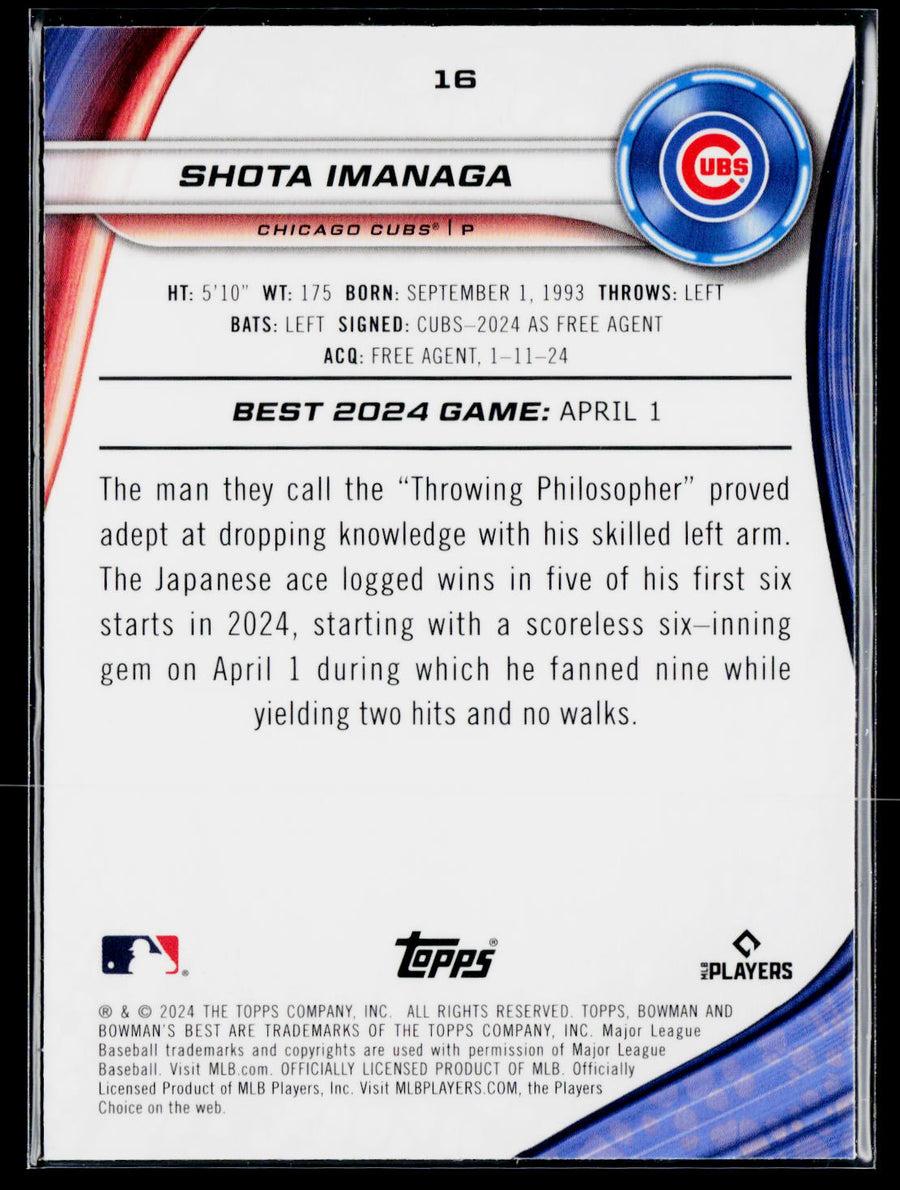 2024 Bowman's Best #16 Shota Imanaga Blue Refractors #/150