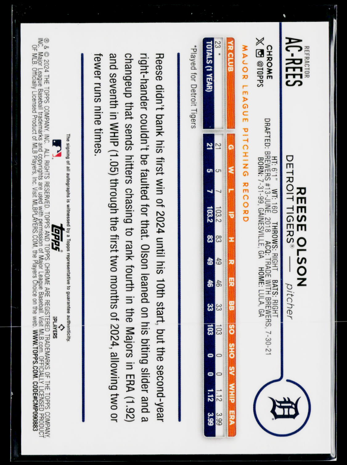 2024 Topps Chrome Update #AC-REES Reese Olson Autograph