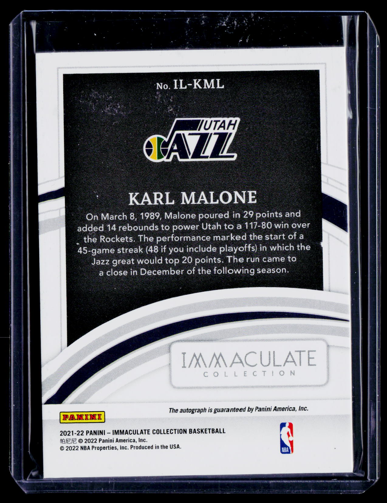 2021-22 Panini Immaculate Collection #IL-KML Karl Malone Immaculate Legends #/25