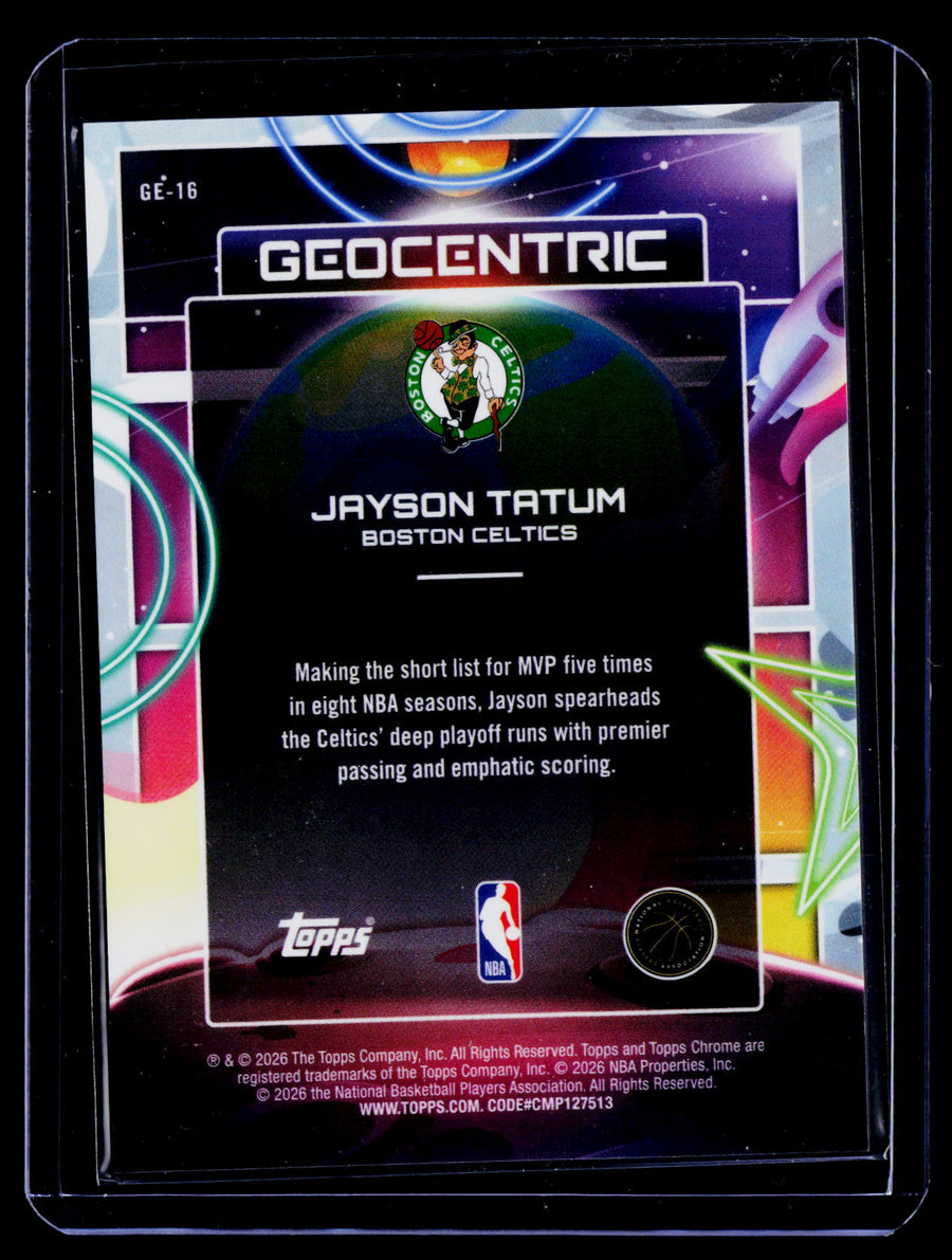 2025-26 Topps Chrome Cosmic GE-16 Jayson Tatum Geocentric Red Flare Refractor /5