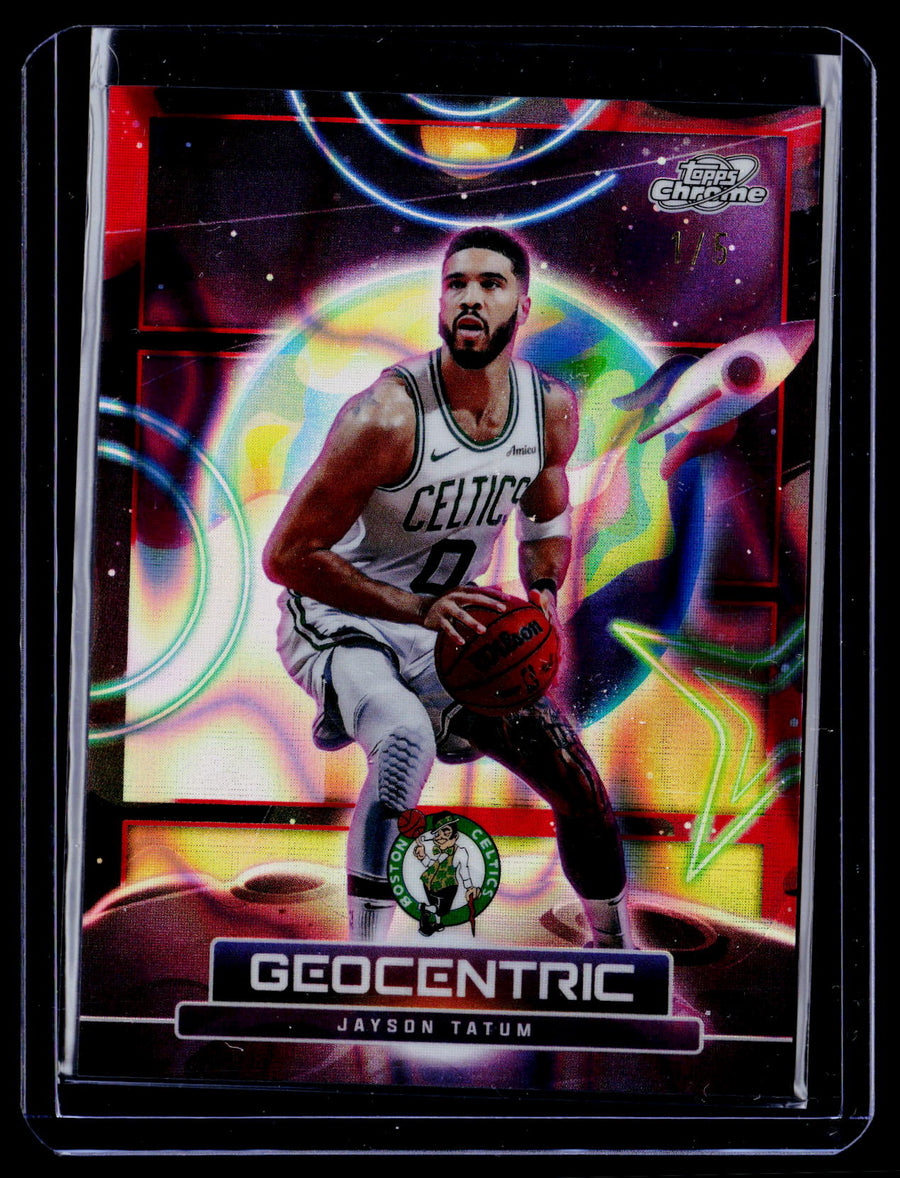 2025-26 Topps Chrome Cosmic GE-16 Jayson Tatum Geocentric Red Flare Refractor /5