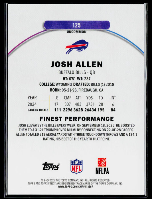2025 Finest #125 Josh Allen Green Geometric Refractor #/35
