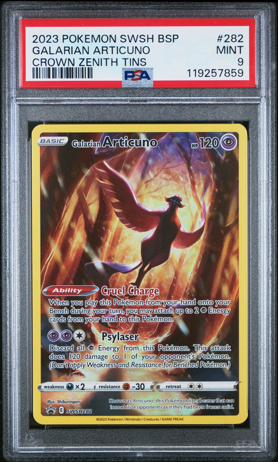 2023 Pokemon Swsh Black Star Promo #282 Galarian Articuno Crown Zenith Tin PSA 9