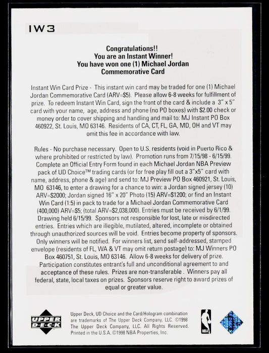 1998-99 UD Choice #IW3 Michael Jordan Instant Win!