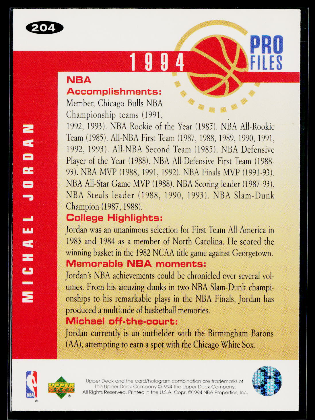 1994-95 Collector's Choice German #204 Michael Jordan