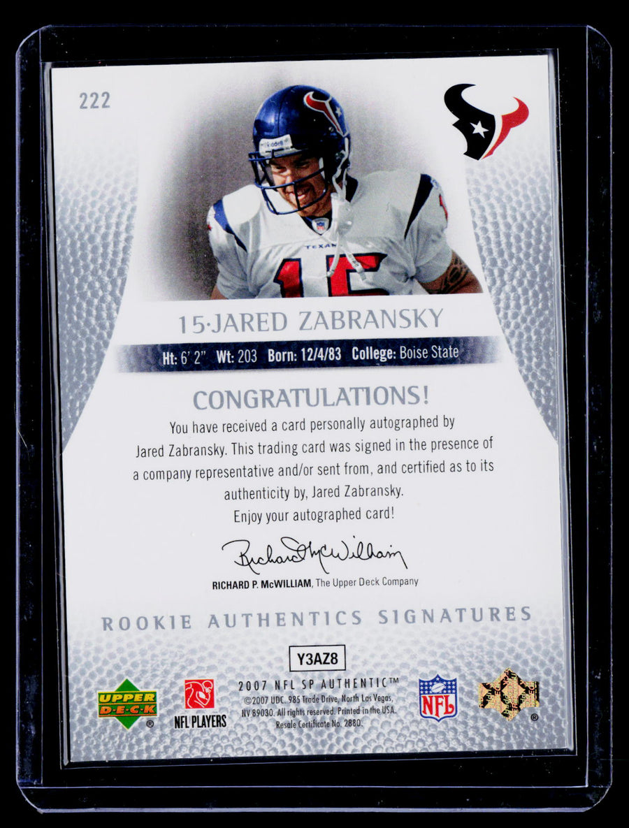 2007 SP Authentic #222 Jared Zabransky #/1199