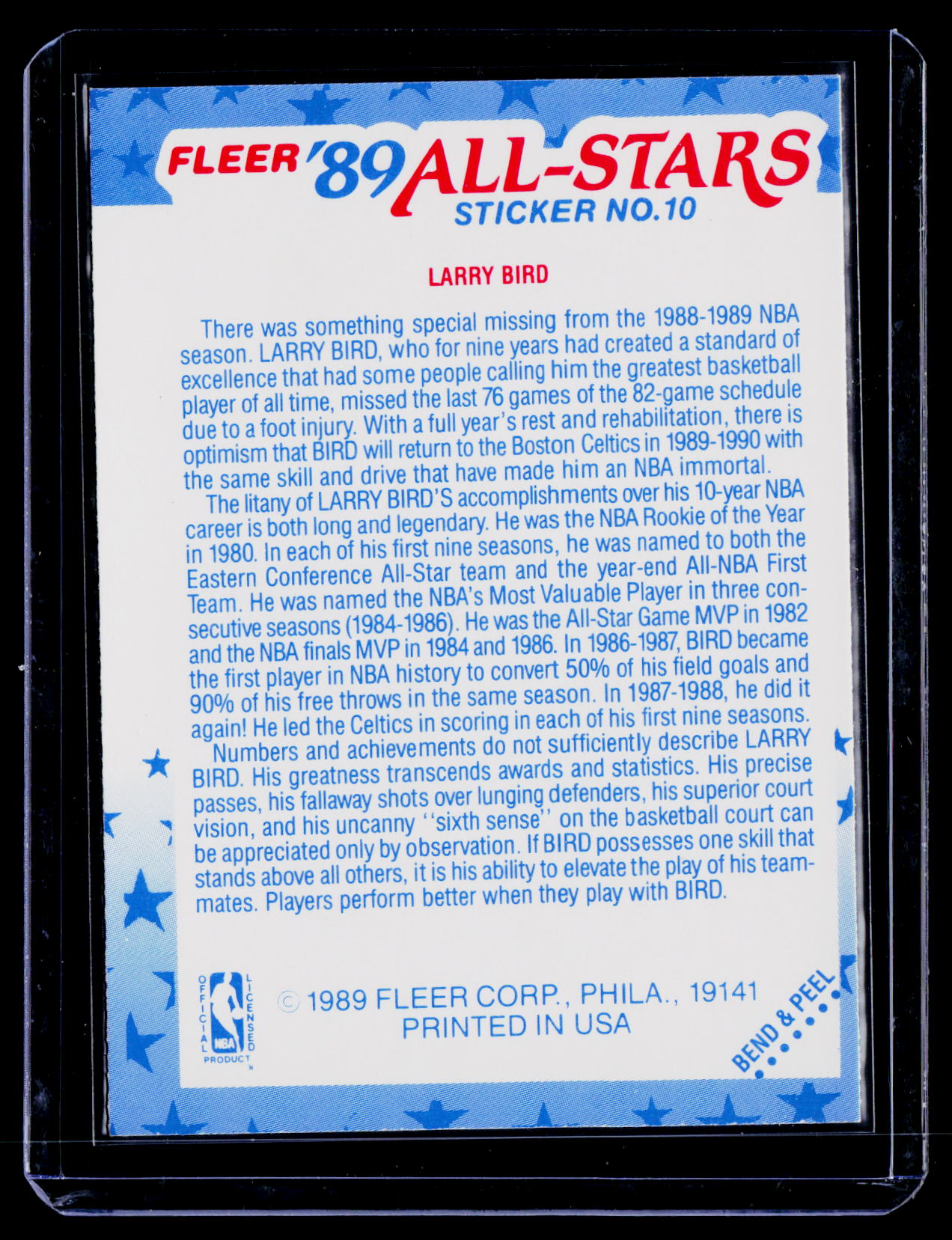 1989-90 Fleer #10 Larry Bird Stickers