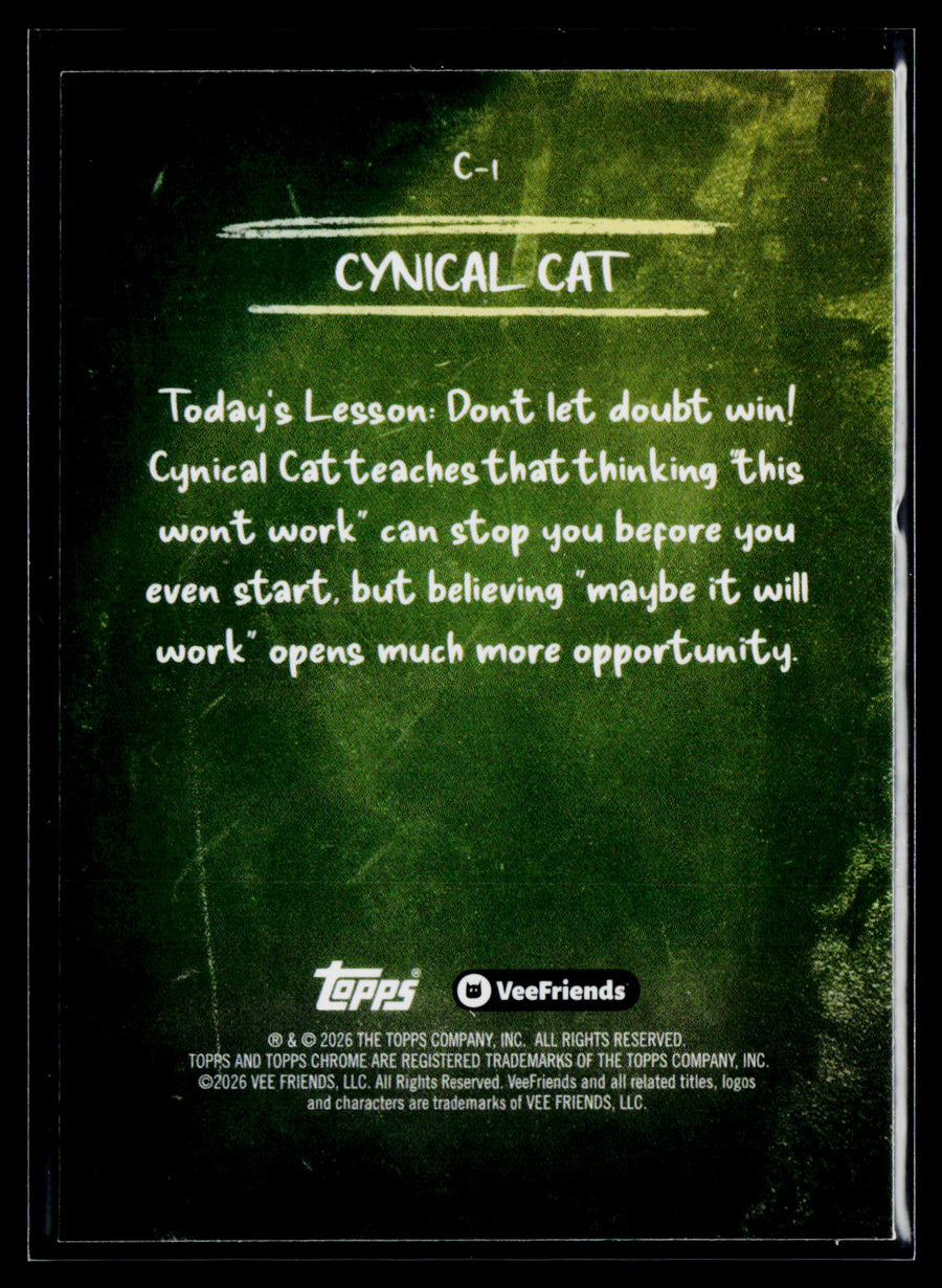 2026 Topps Chrome VeeFriends #C-1 Cynical Cat Chalkboard
