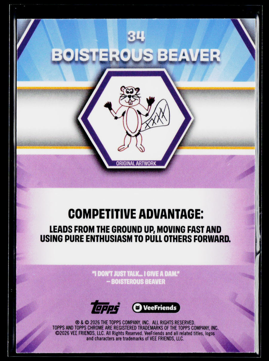 2026 Topps Chrome VeeFriends #34 Boisterous Beaver Yellow Refractor
