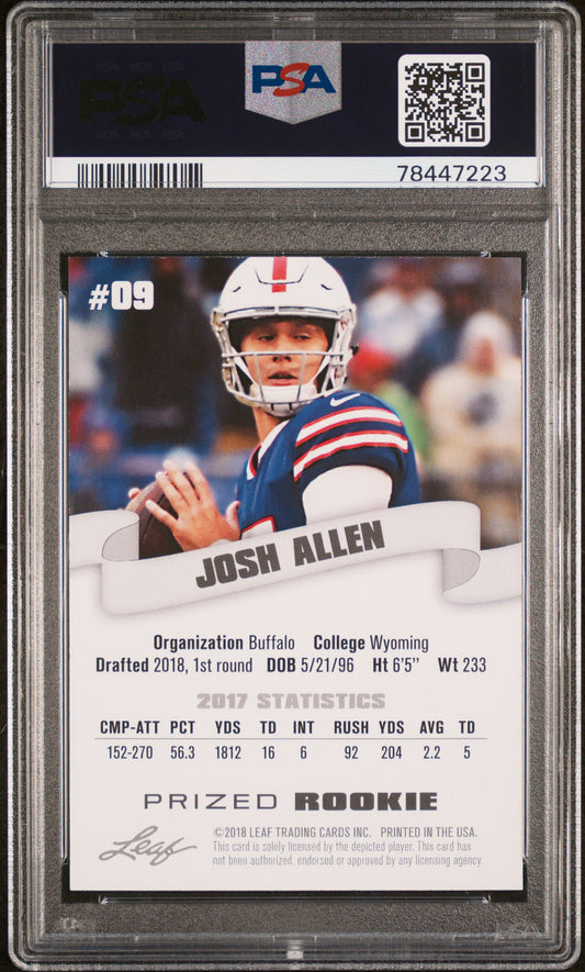 2018 Leaf Special Release Prized Rookie #9 Josh Allen Prized Rookie PSA 10