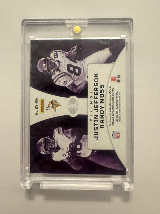 2024 Panini Illusions #DV-MIN Justin Jefferson Randy Moss Deja Vu Purple /50