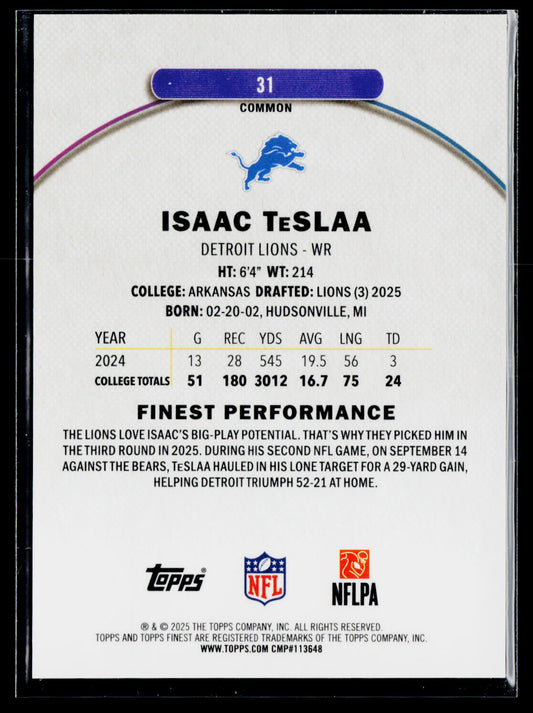 2025 Finest #31 Isaac TeSlaa Black Refractor #/20