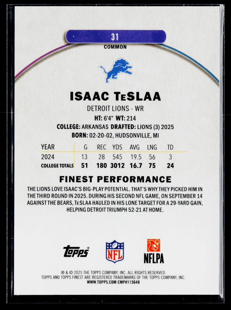 2025 Finest #31 Isaac TeSlaa Black Refractor #/20