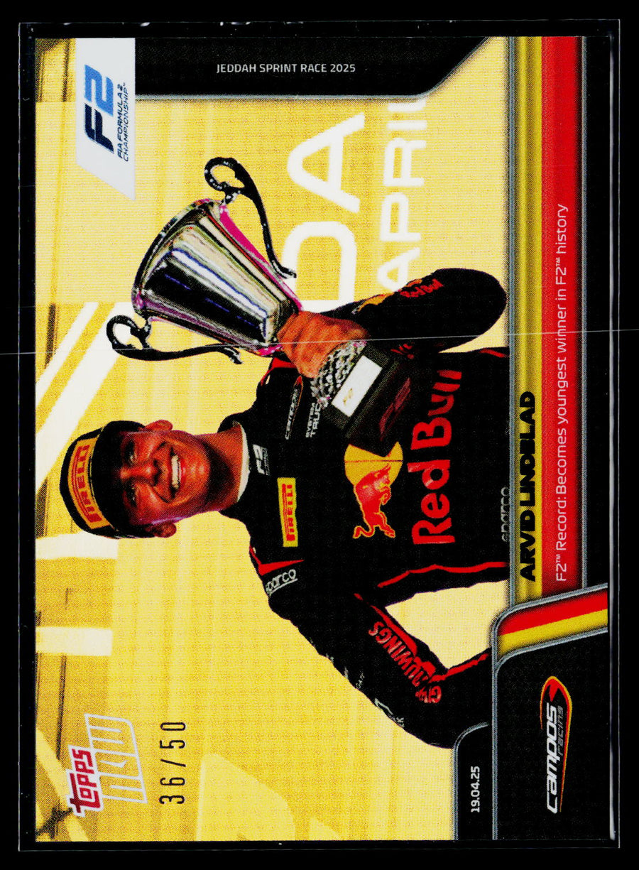 2025 Topps Now Formula 1 #032 Arvid Lindblad Gold Foil #/50