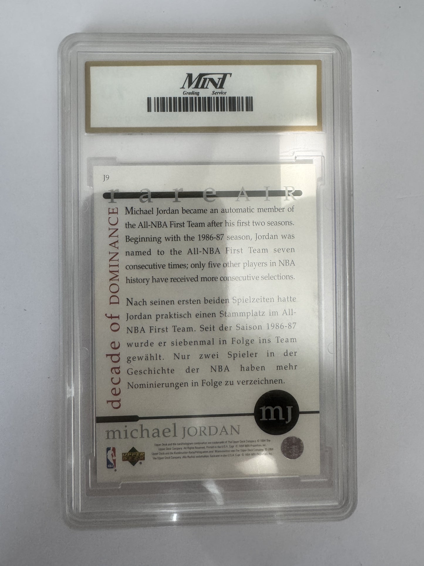 1994-95 Collector's Choice J9 Michael Jordan Rare Air Decade of Dominance MNT 10