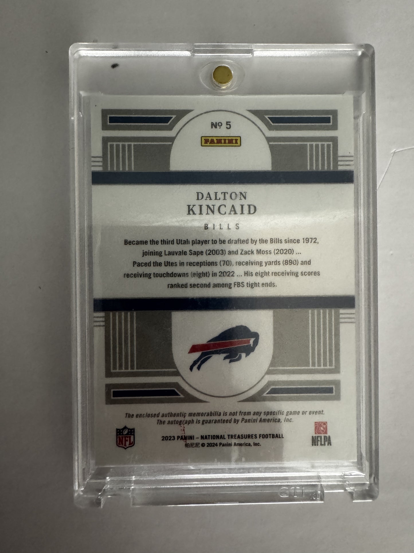 2023 Panini National Treasures 5 Dalton Kincaid Rookie RC Signatures RPA #/86