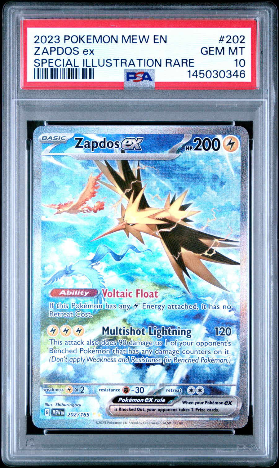 2023 Pokemon Mew En-151 #202 Zapdos Ex Special Illustration Rare PSA 10