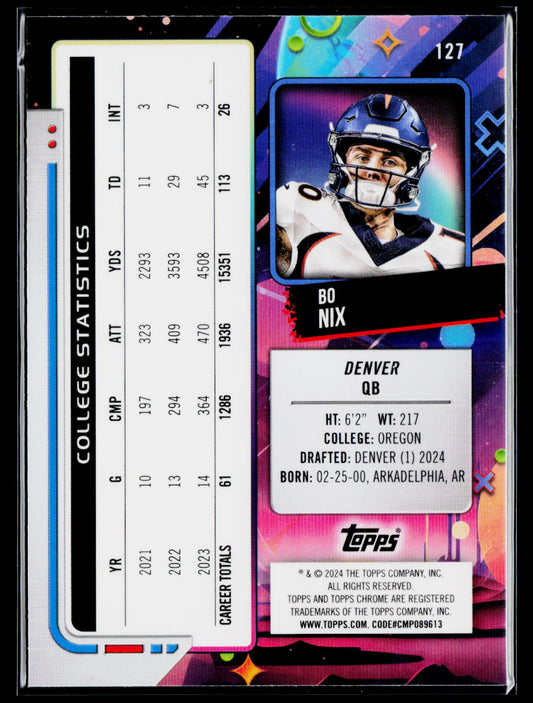2024 Topps Chrome Cosmic #127 Bo Nix Purple Nebula Refractors #/150