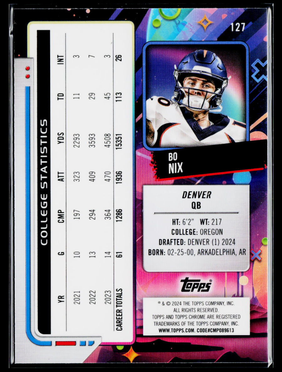 2024 Topps Chrome Cosmic #127 Bo Nix Purple Nebula Refractors #/150