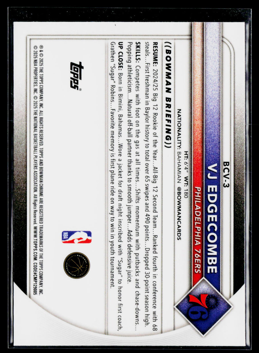 2025-26 Bowman #BCV-3 VJ Edgecombe Chrome