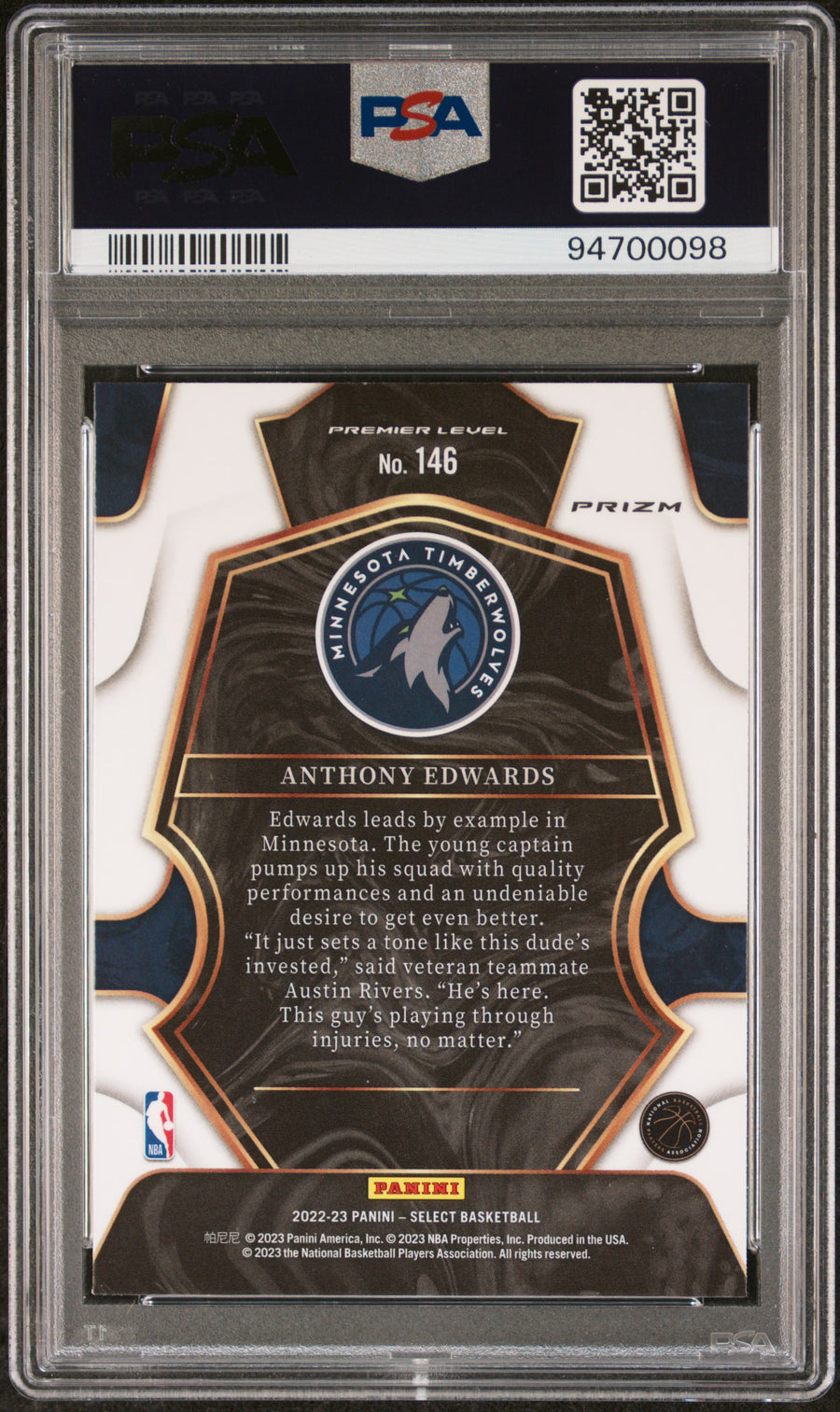 2022 Panini Select #146 Anthony Edwards Cosmic PSA 10