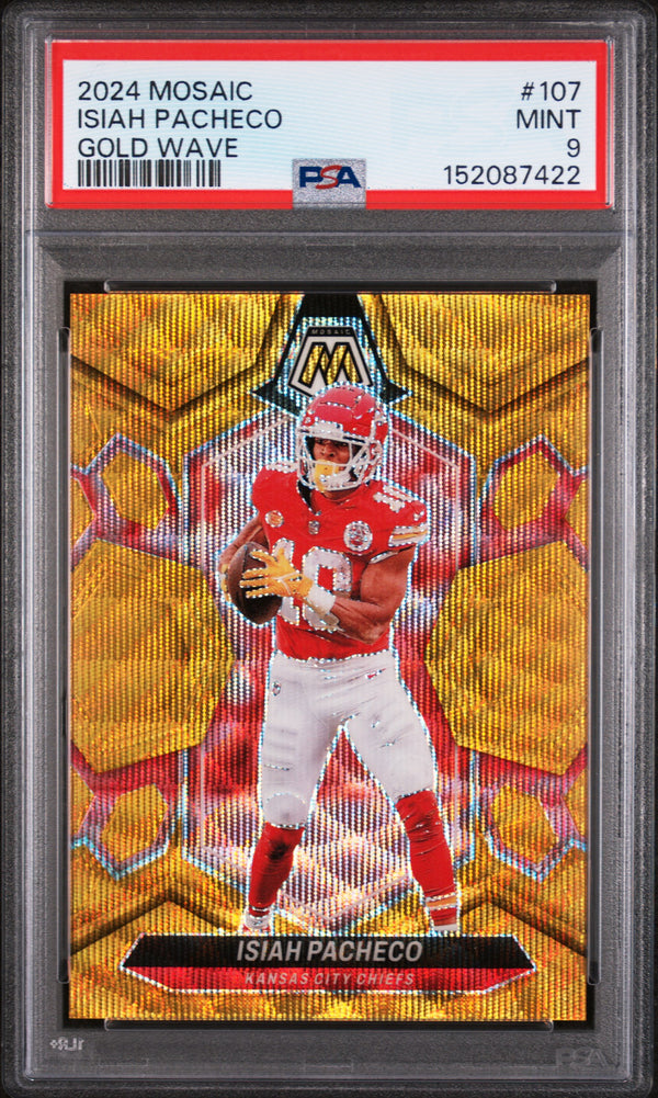 2024 Panini Mosaic #107 Isiah Pacheco Gold Wave PSA 9