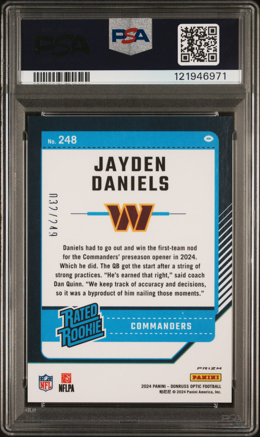 2024 Panini Donruss Optic #248 Jayden Daniels Orange PSA 10