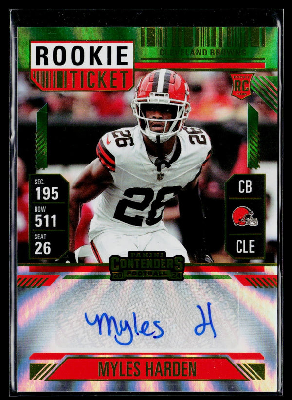 2024 Panini Contenders #250 Myles Harden Opening Kickoff Green Laser Auto RC