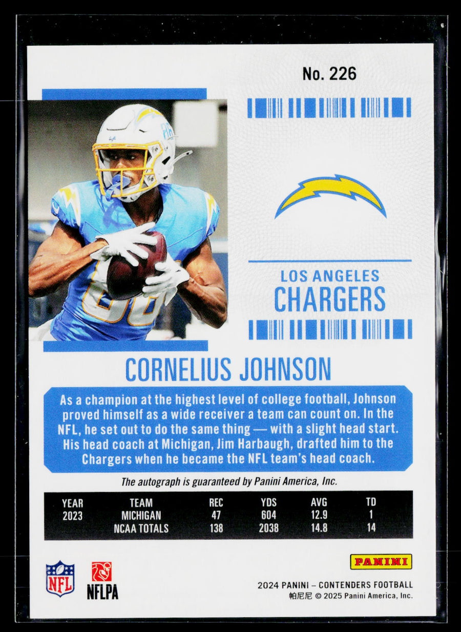 2024 Contenders #226 Cornelius Johnson Opening Kickoff Green Laser Auto RC