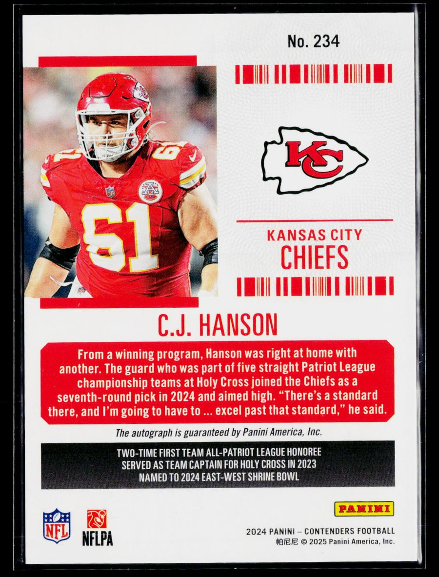 2024 Panini Contenders #234 C.J. Hanson Opening Kickoff Green Laser Auto RC