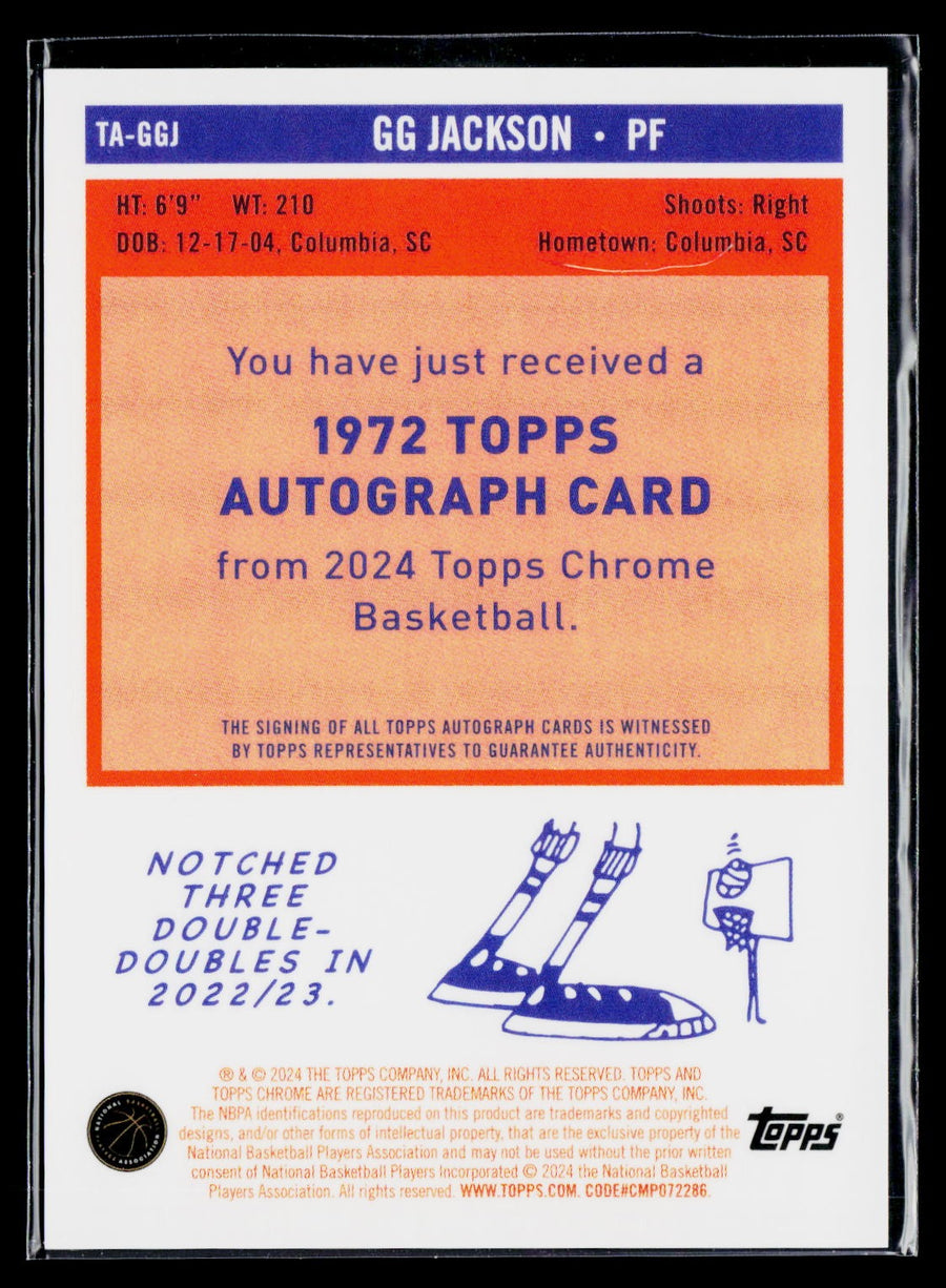 Topps 2023-24 Topps Chrome TA-GGJ GG Jackson 1972 Topps Autographs / AU