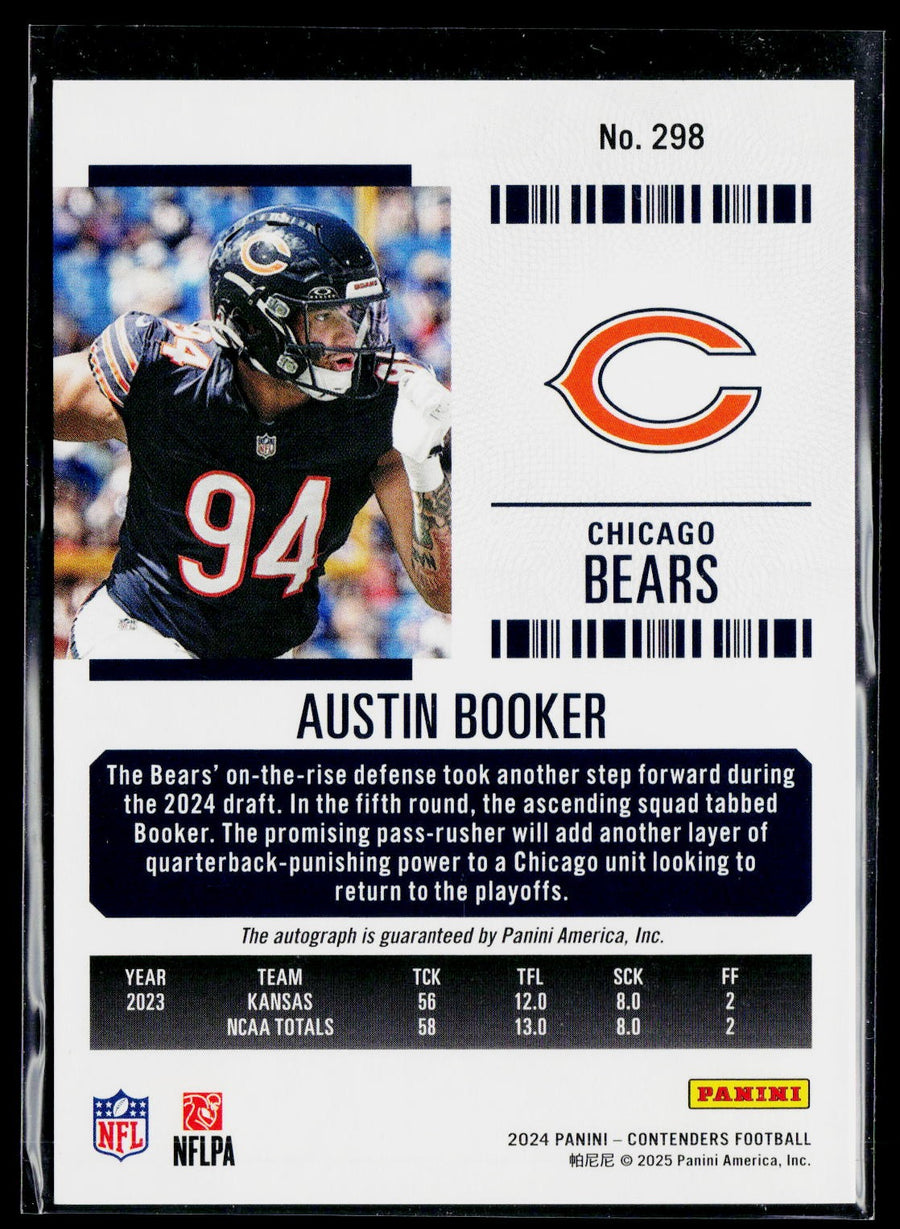 2024 Panini Contenders #298 Austin Booker Opening Kickoff Green Laser Auto RC