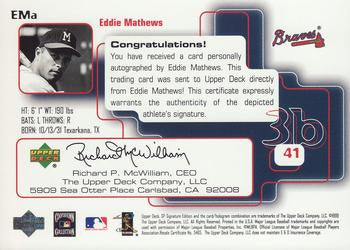 1999 SP Signature Edition #EMa Eddie Mathews Autographs PSA 10
