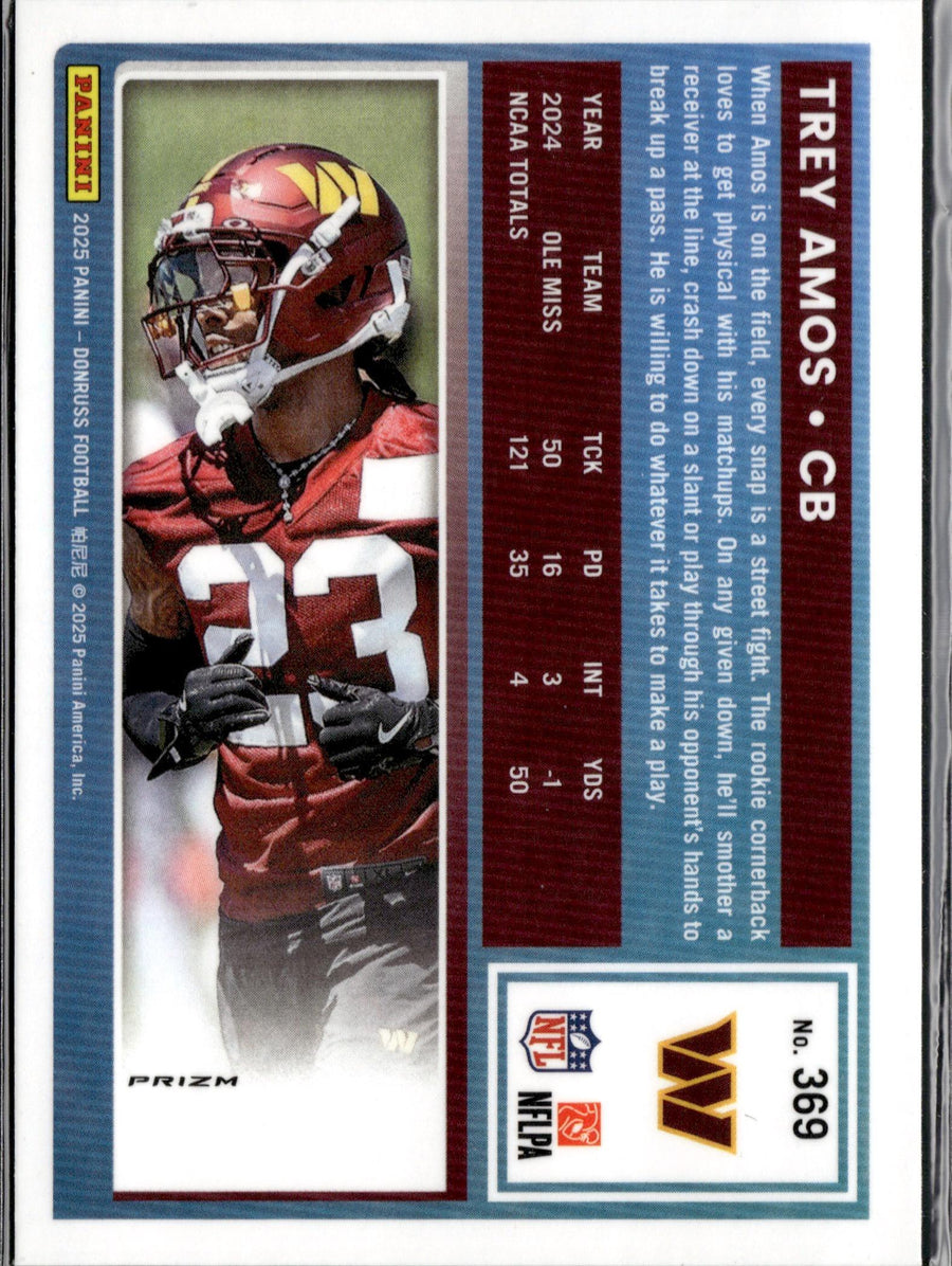 2025 Donruss #369 Trey Amos Optic Rated Rookies Preview Red Pandora