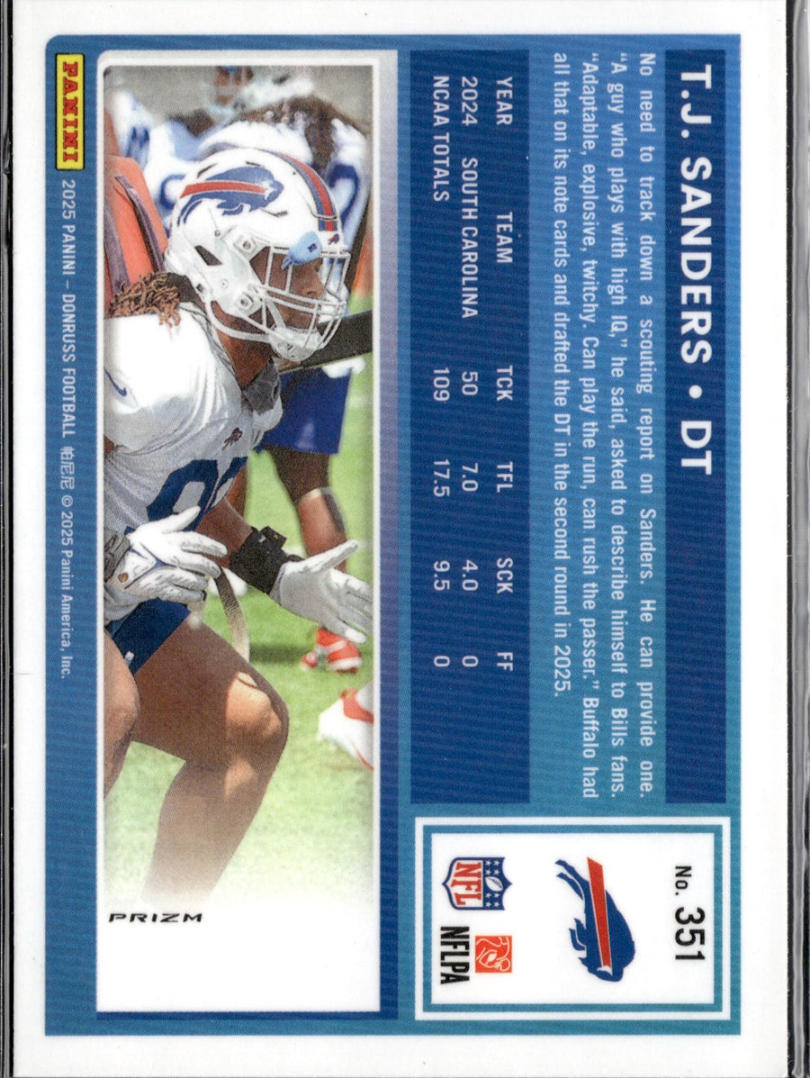 2025 Donruss #351 T.J. Sanders Optic Rated Rookies Preview Red Pandora