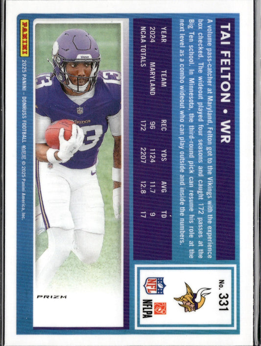 2025 Donruss #331 Tai Felton Optic Rated Rookies Preview Red Pandora
