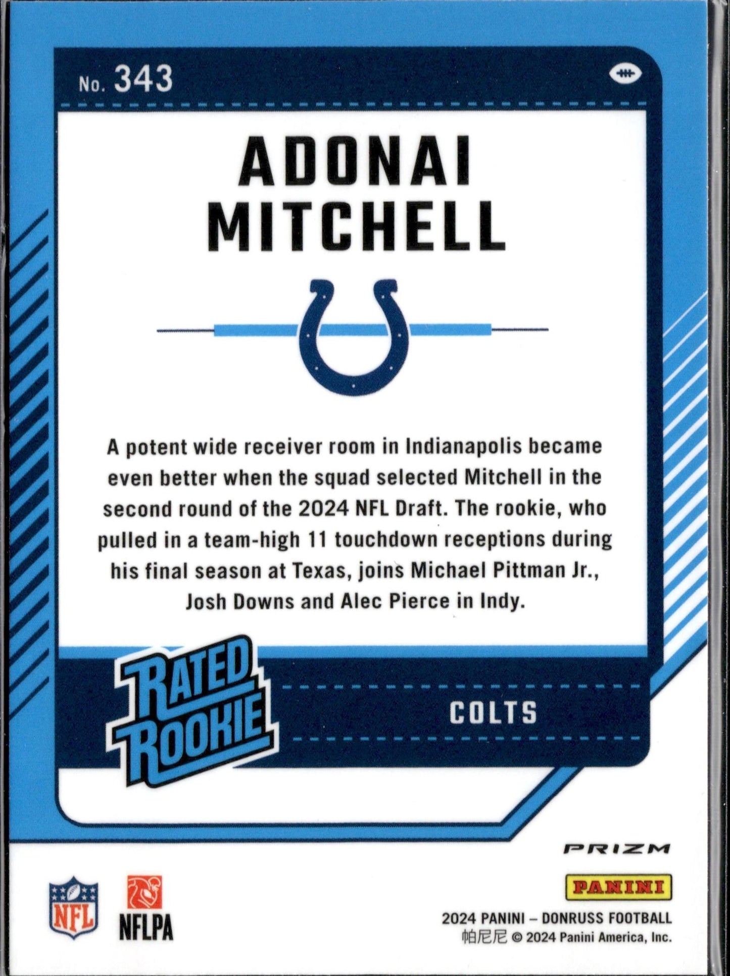2024 Donruss #343 Adonai Mitchell Optic Rated Rookies Preview Red Pandora