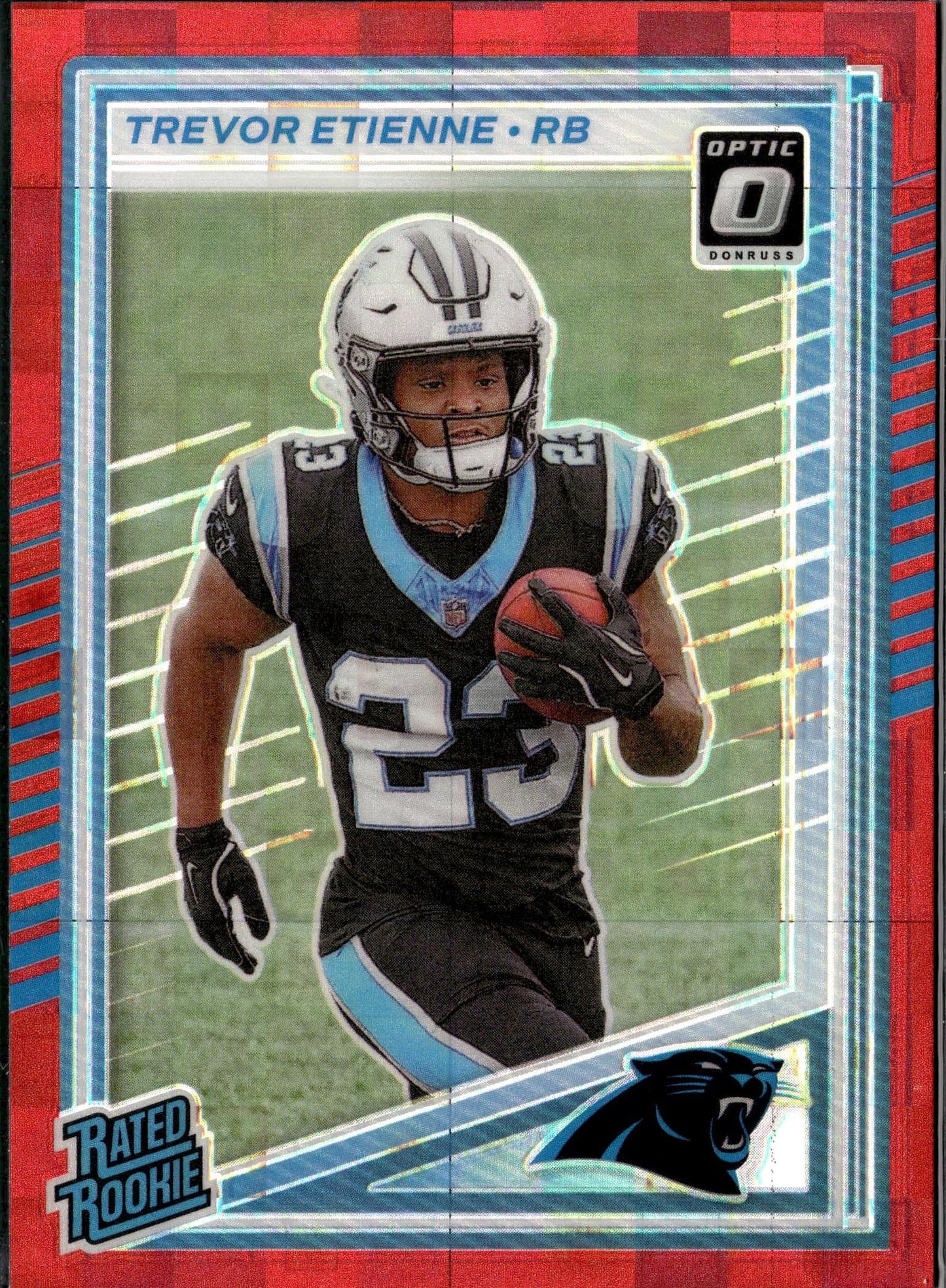 2025 Donruss #326 Trevor Etienne Optic Rated Rookies Preview Red Pandora