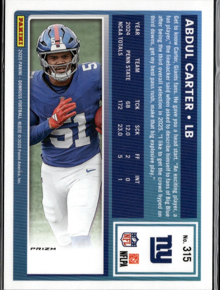 2025 Donruss #315 Abdul Carter Optic Rated Rookies Preview Red Pandora
