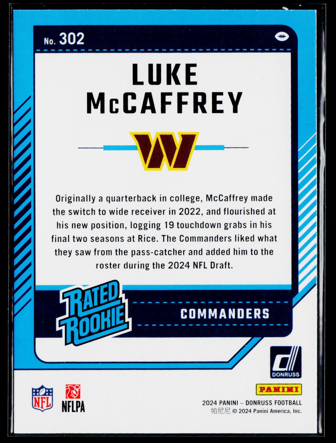 2024 Donruss #302 Luke McCaffrey Press Proof Purple