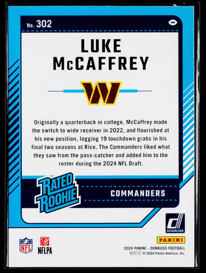 2024 Donruss #302 Luke McCaffrey Press Proof Purple