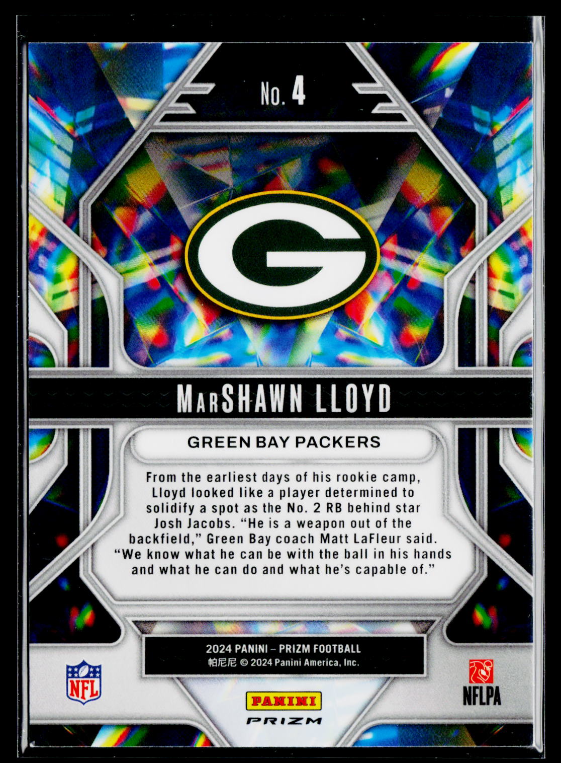 2024 Panini Prizm #4 MarShawn Lloyd Prizmatic Green Prizm