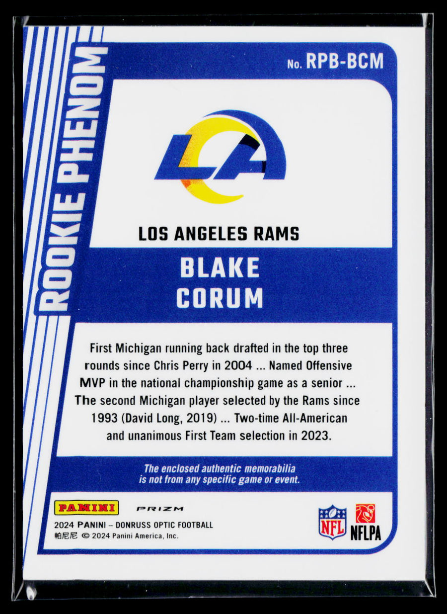 2024 Donruss Optic #RPB-BCM Blake Corum Rookie Phenoms Blue Hyper
