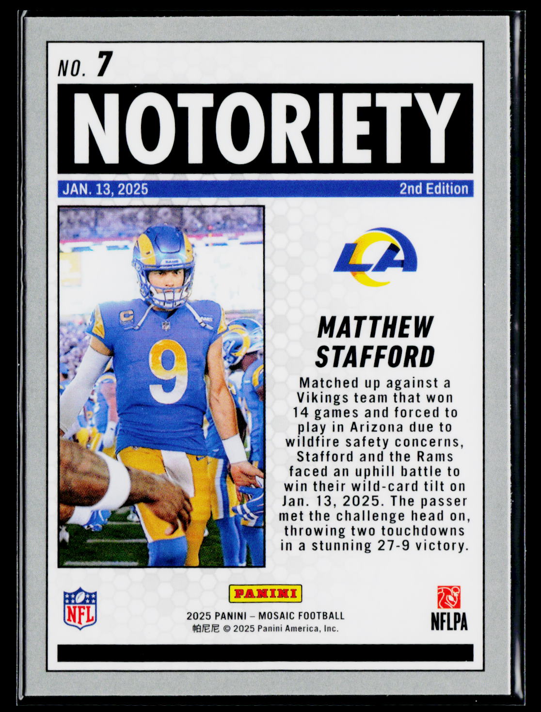 2025 Panini Mosaic #7 Matthew Stafford Notoriety