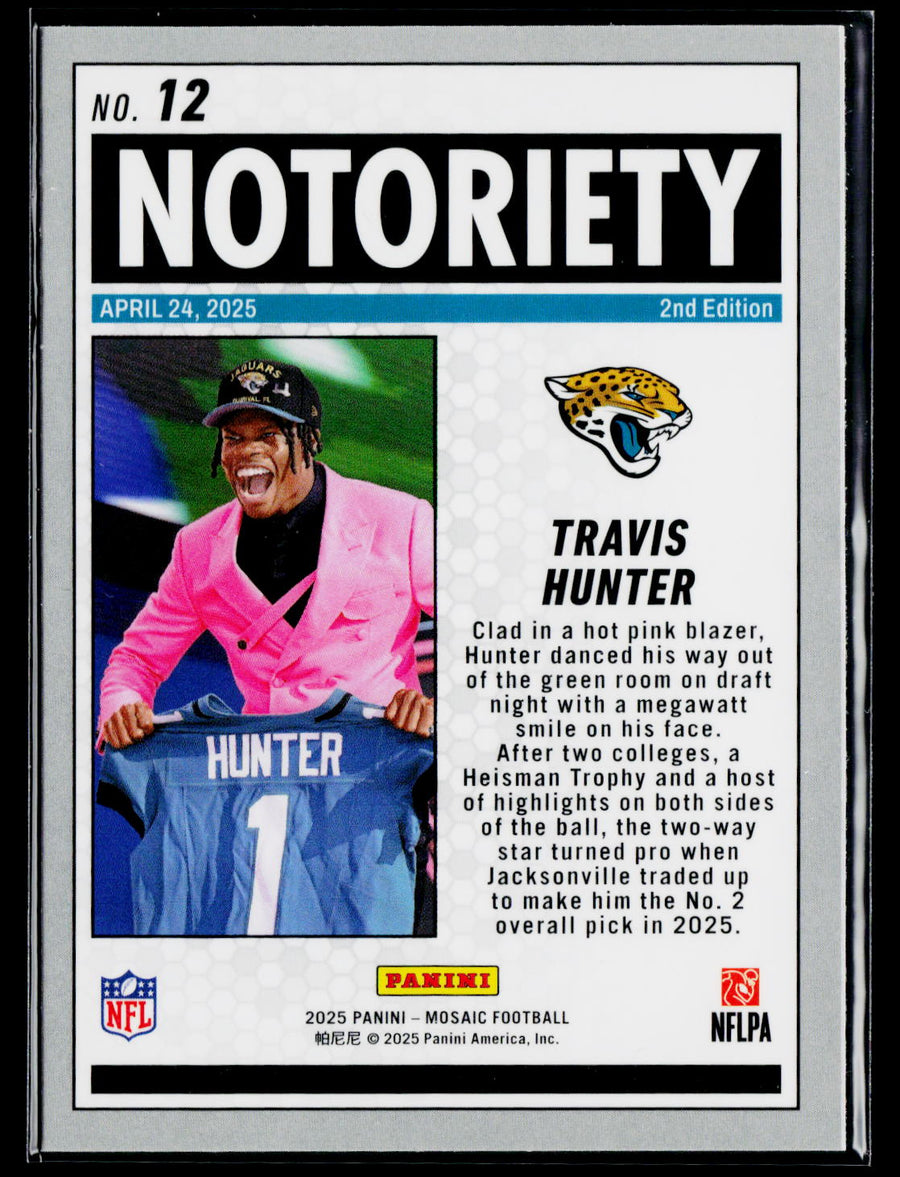2025 Panini Mosaic #12 Travis Hunter Notoriety